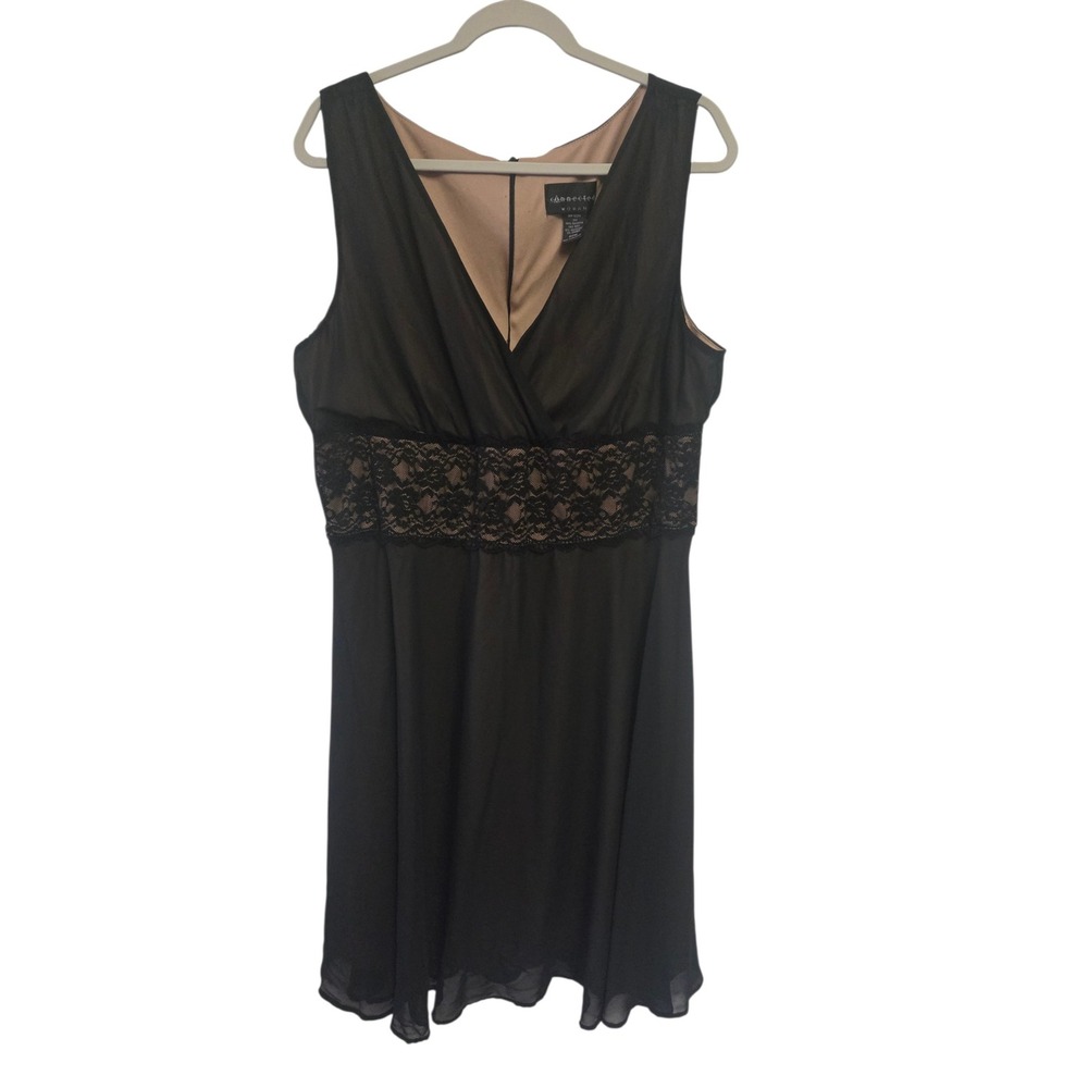 Connected Woman Plus Size 20W Black Faux Wrap Dress Lace Waist V-Neck Sleeveless